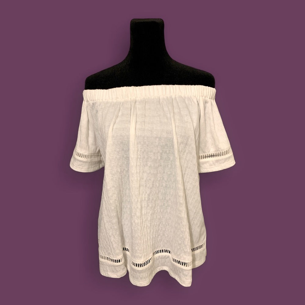 NEW W/ TAG! White Gauze Off-Shoulder Peasant Top Bohemian Short Sleeve L…